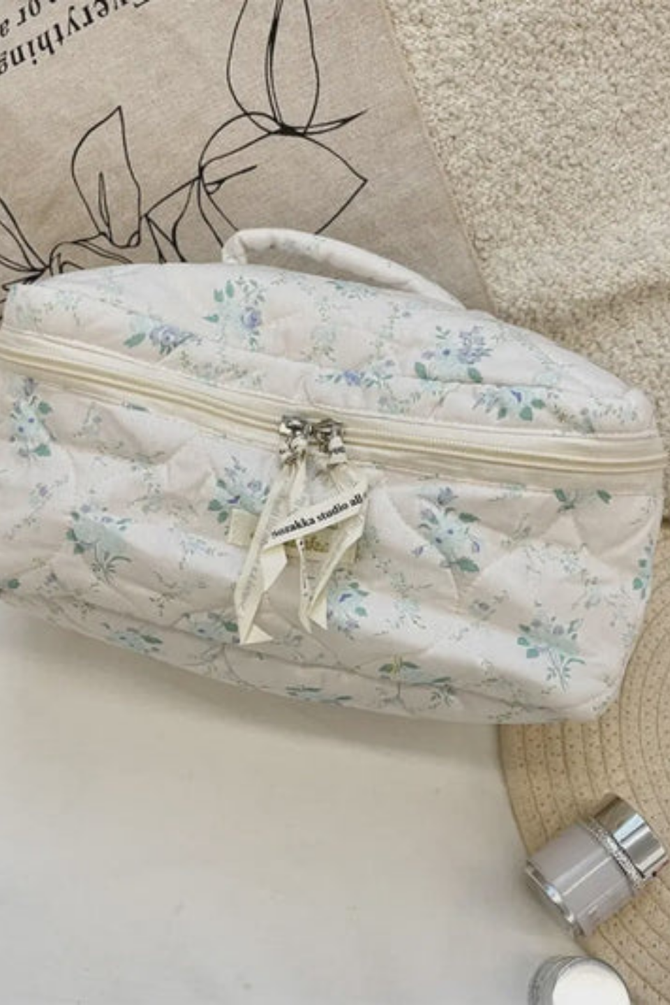 Floral Handle Cosmetic Bag