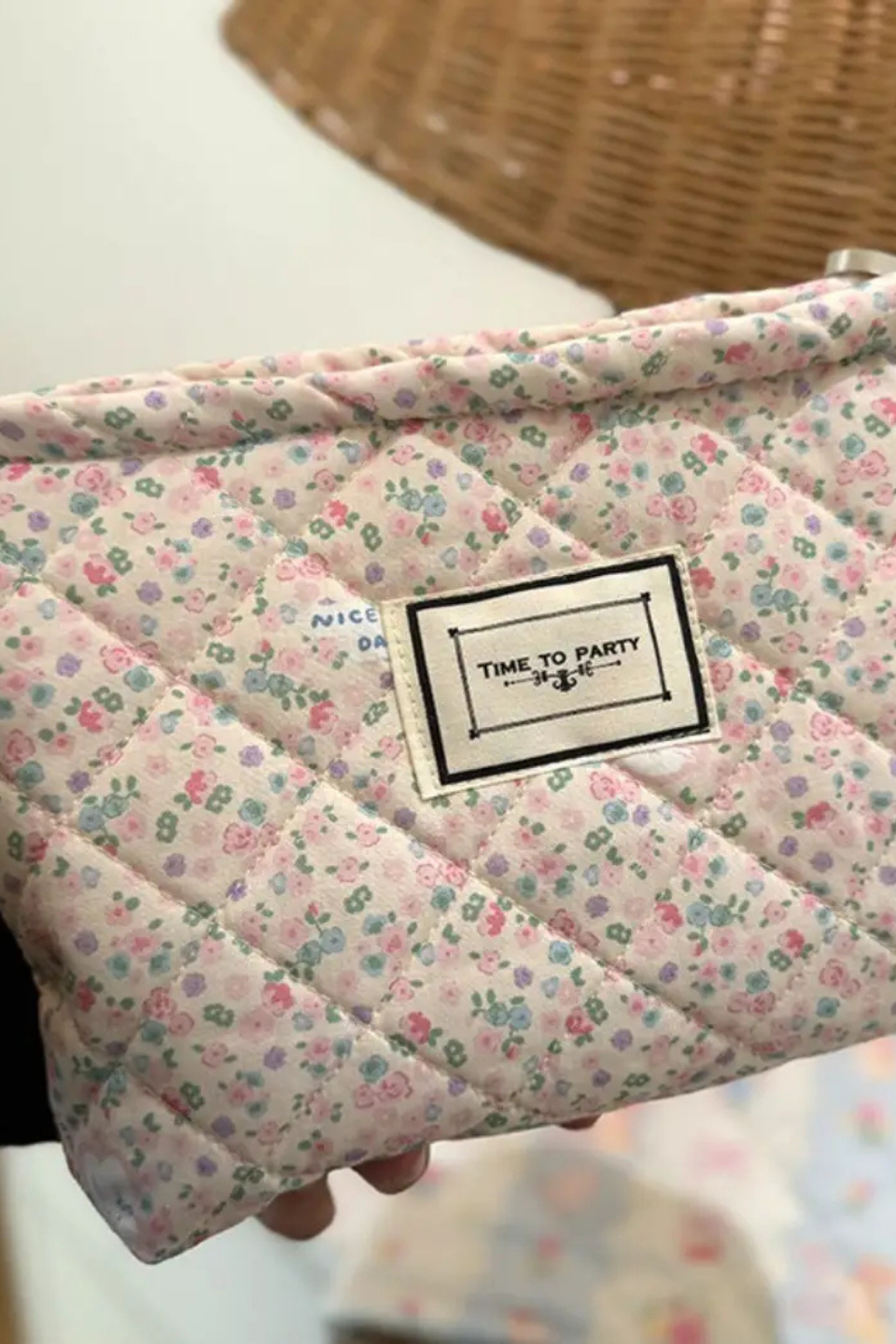 Floral Quilted Cosmetic Pouch