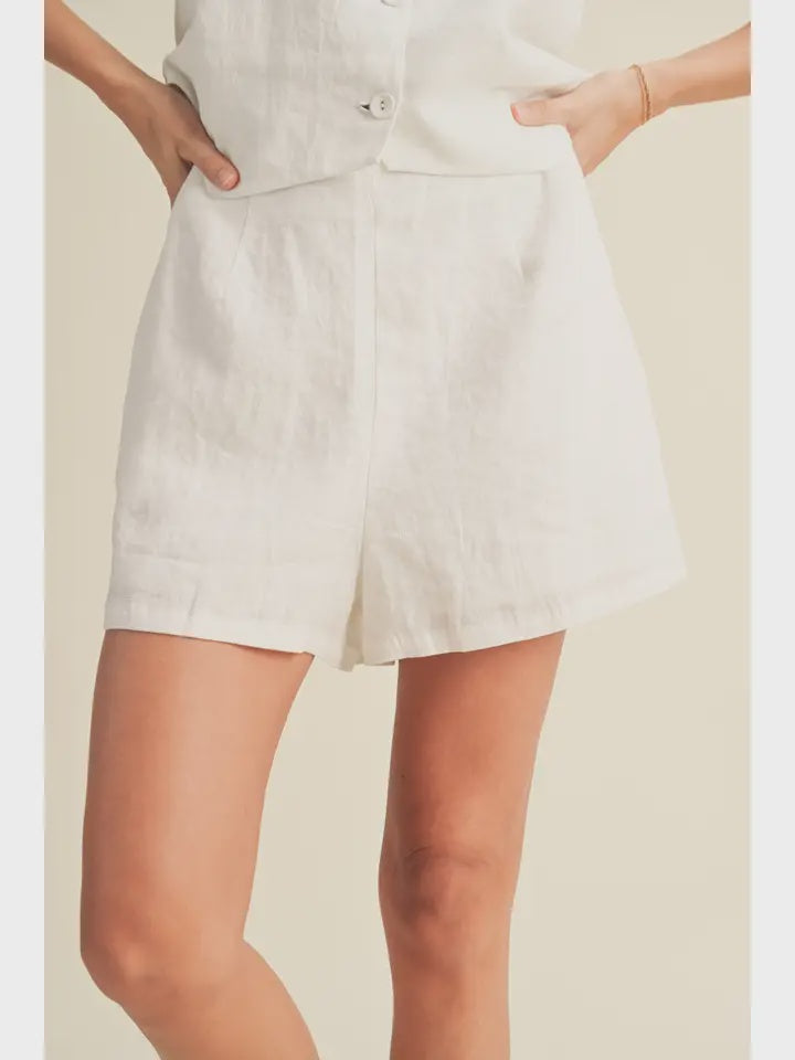white linen shorts