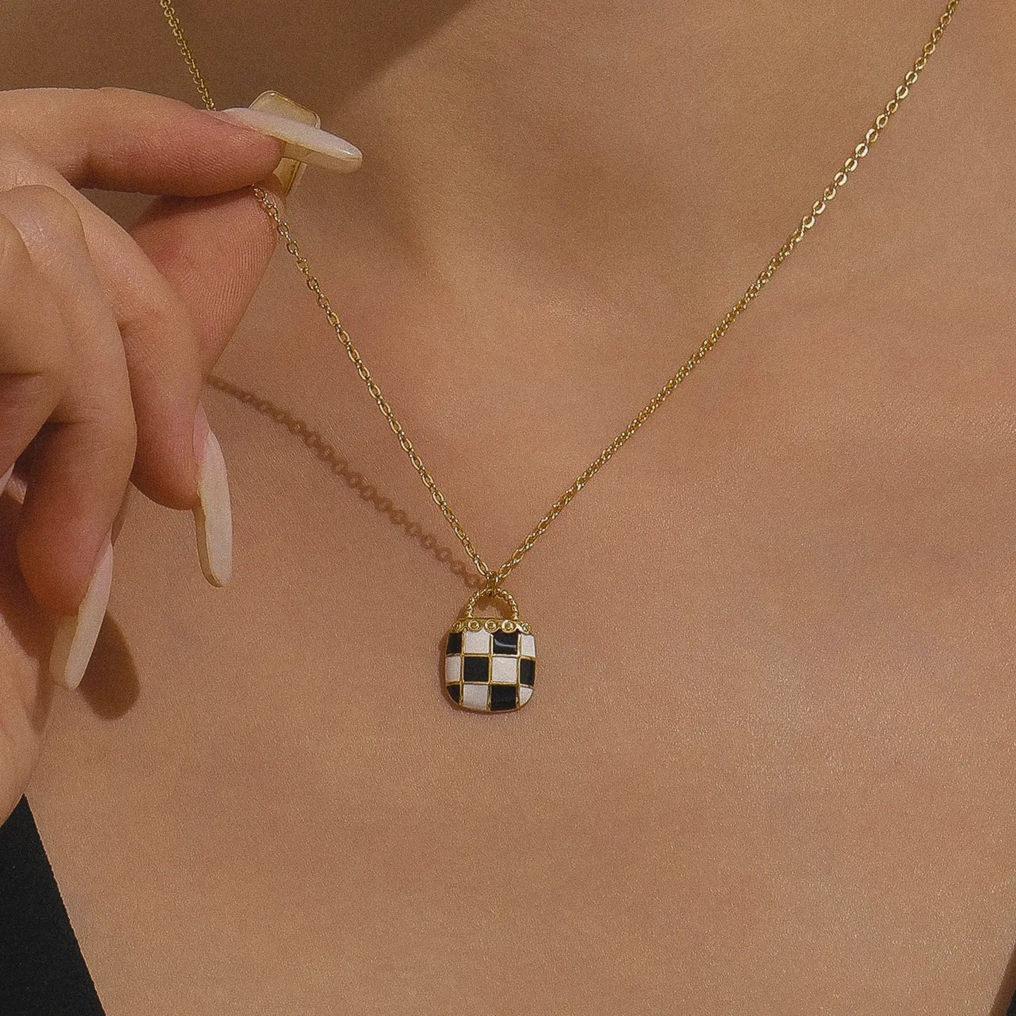 Onrae Checkered Pendant Necklace