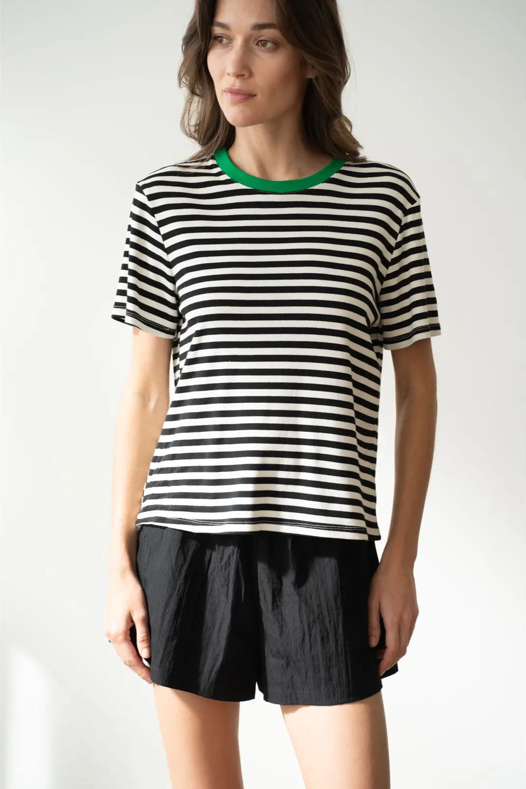 Contrast Collar Striped T-Shirt