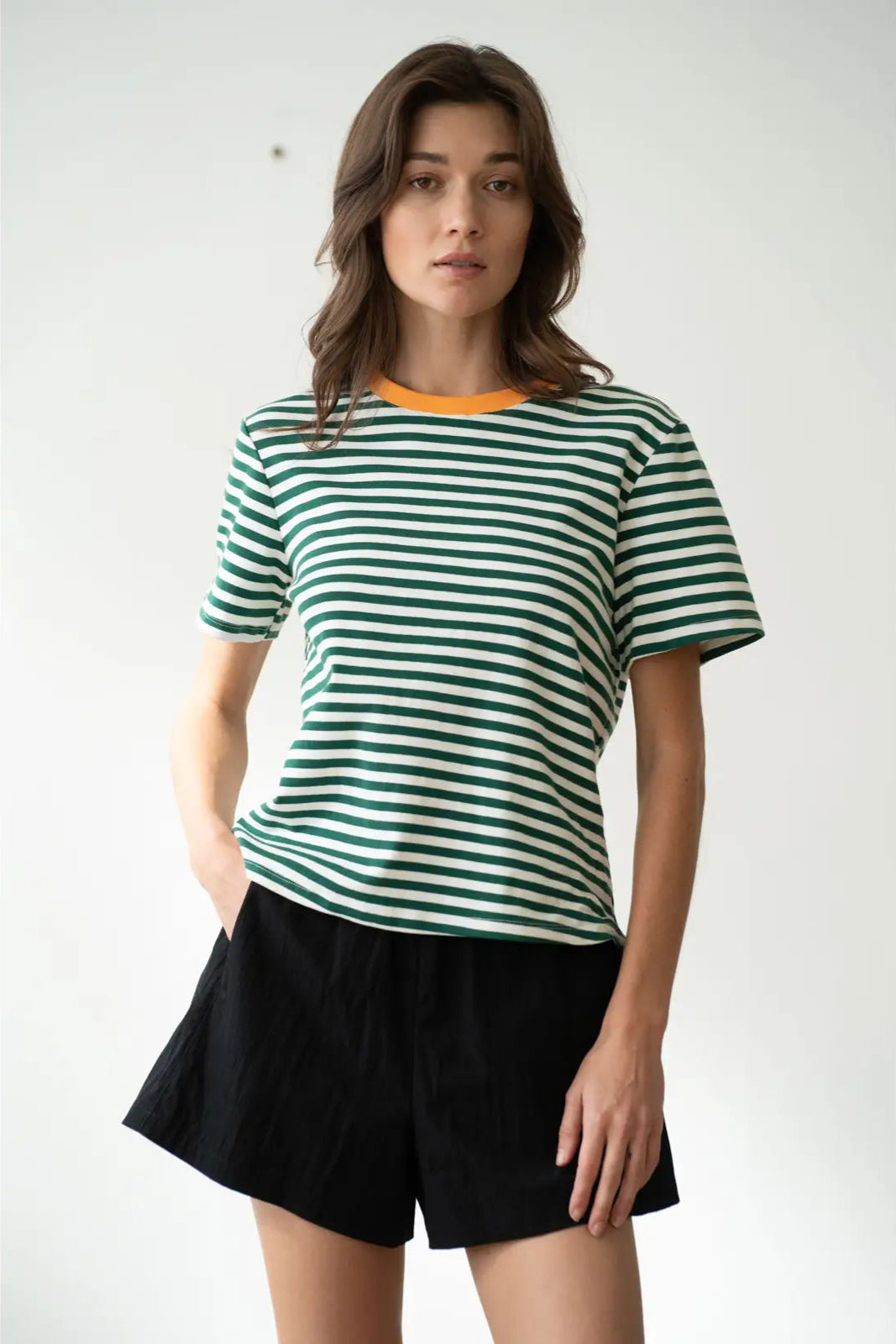 Contrast Collar Striped T-Shirt