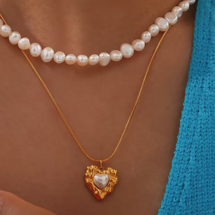 Taliana Layered Pearl Heart Necklace