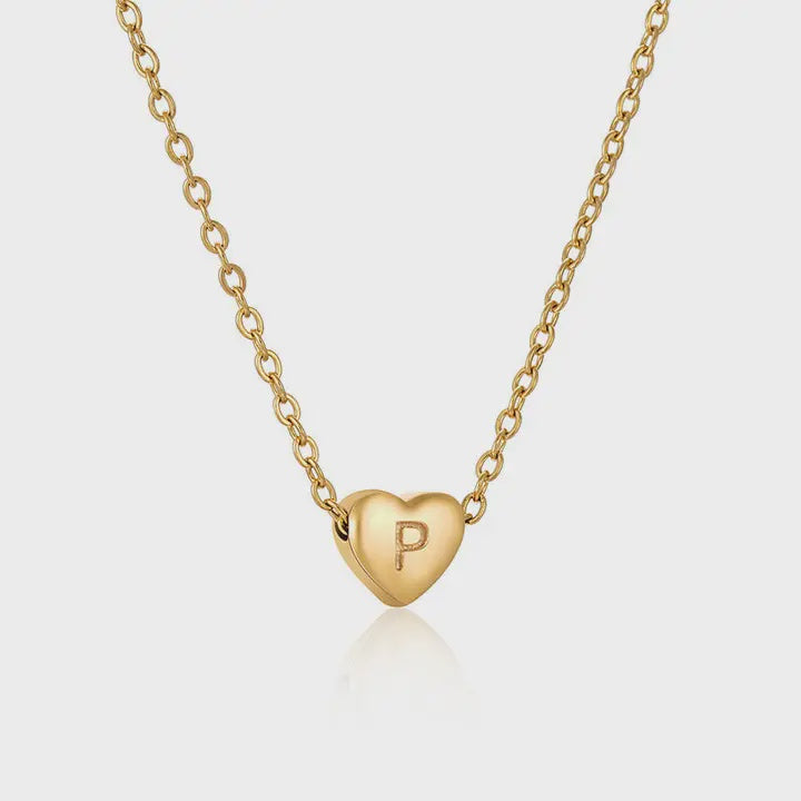 Gold Heart Initial Necklace