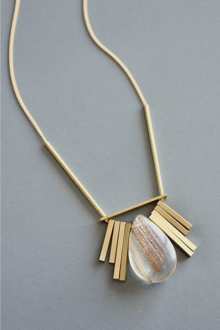 Quartz & Brass Art Deco Necklace