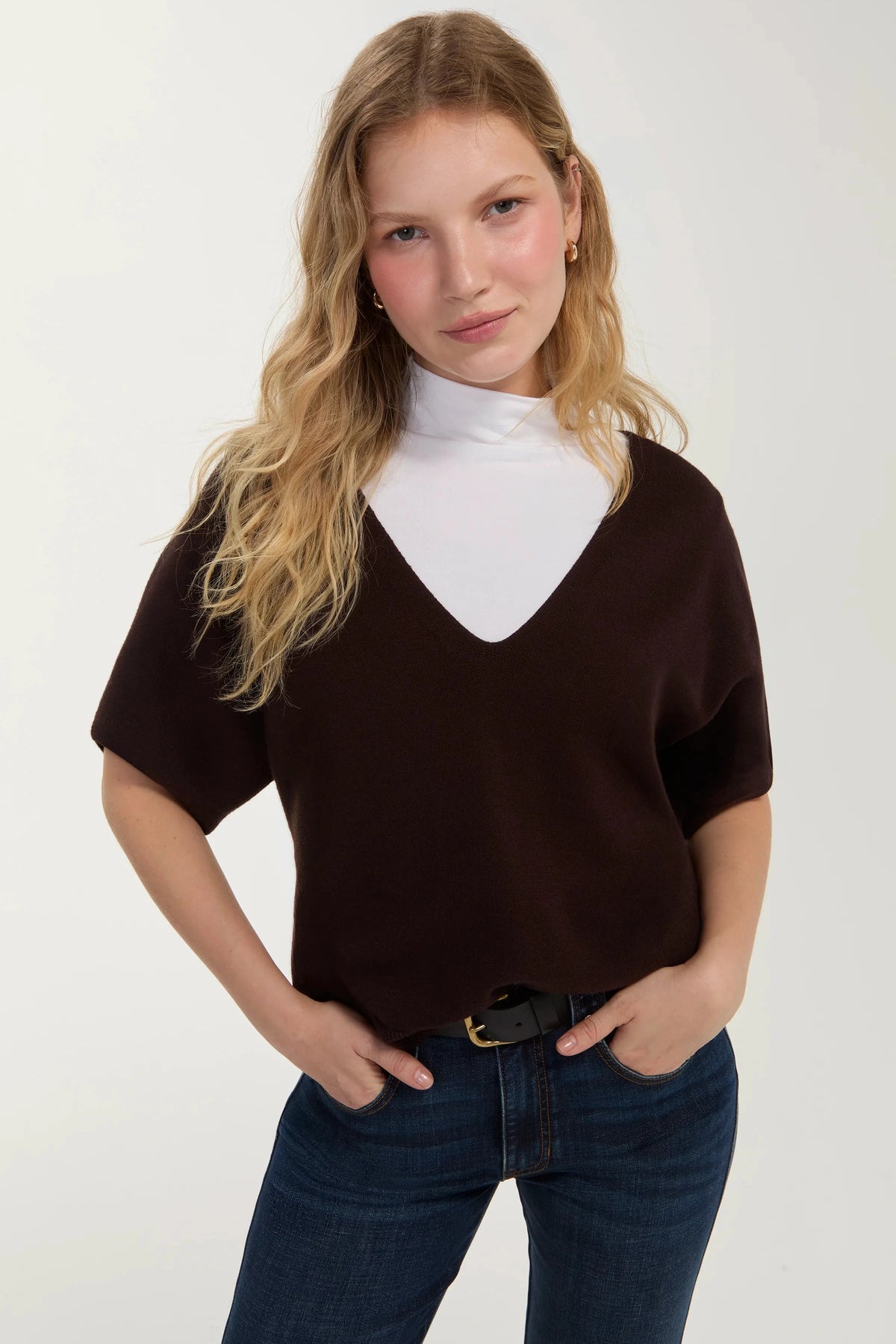 Short Sleeved V-Neck Dolman Popover