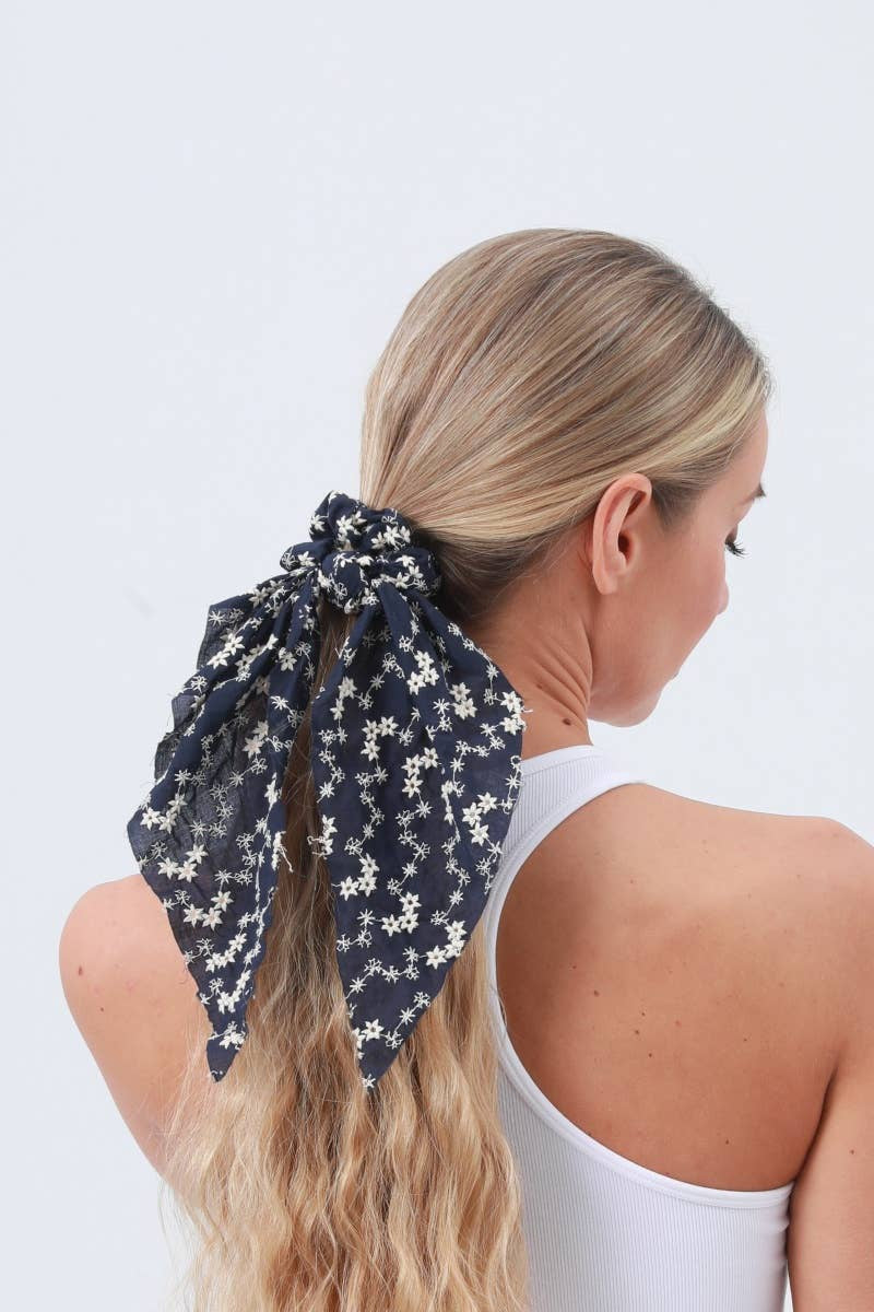 Floral Embroidered Scarf Scrunchie