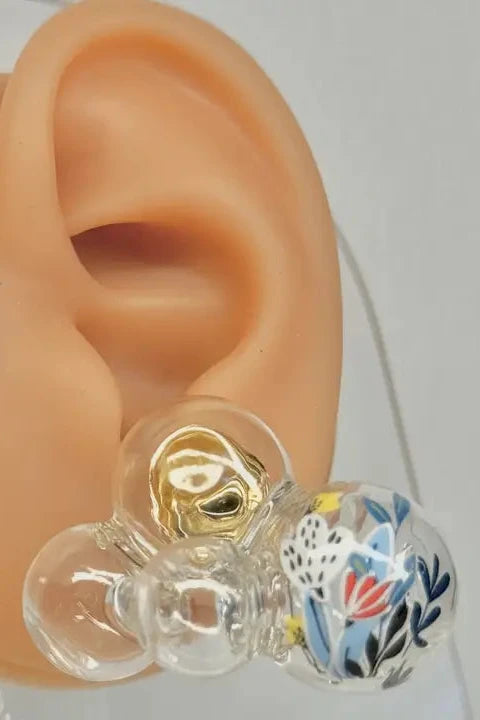 Glass Bubble Earrings- Spotted Orchid