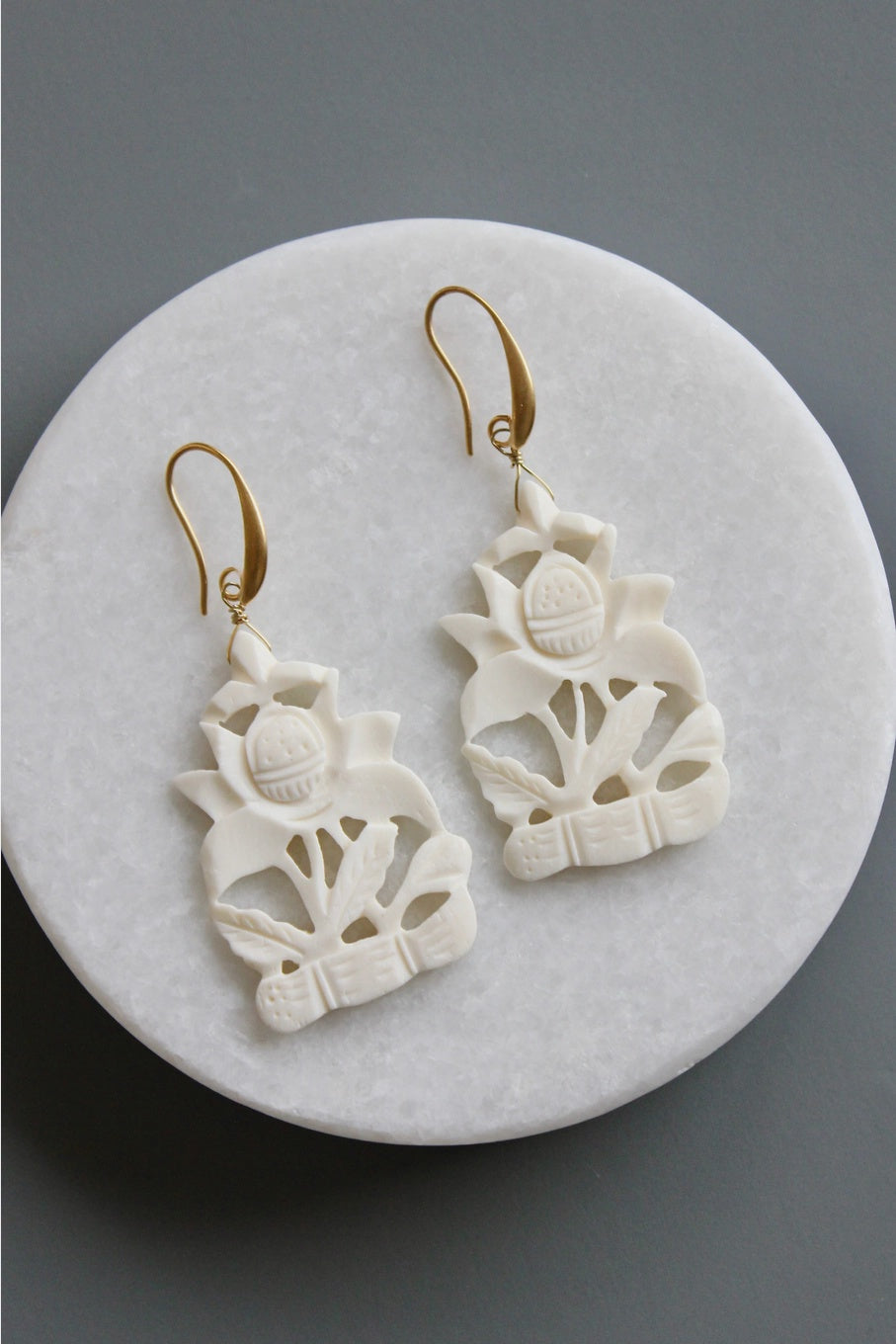 Carved Bone Charm Earrings