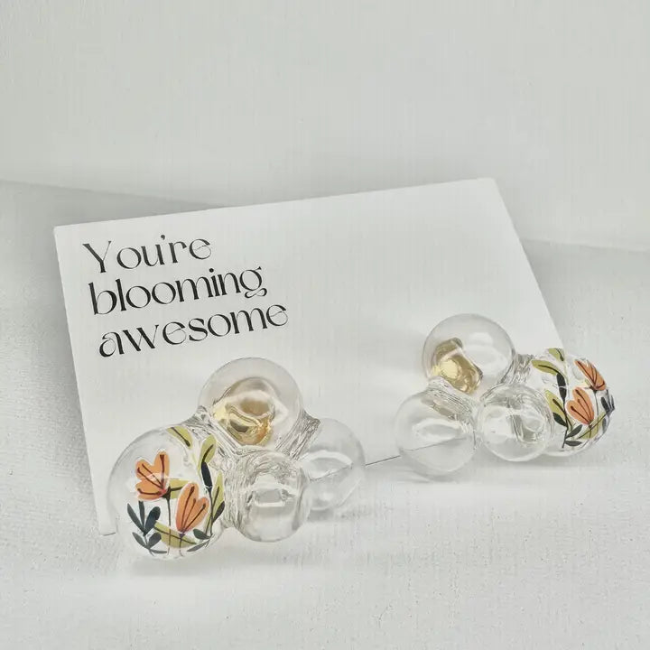 Glass Bubble Earrings - Orange Star Lilies