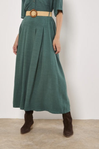 Boho Slub Belted Midi Skirt