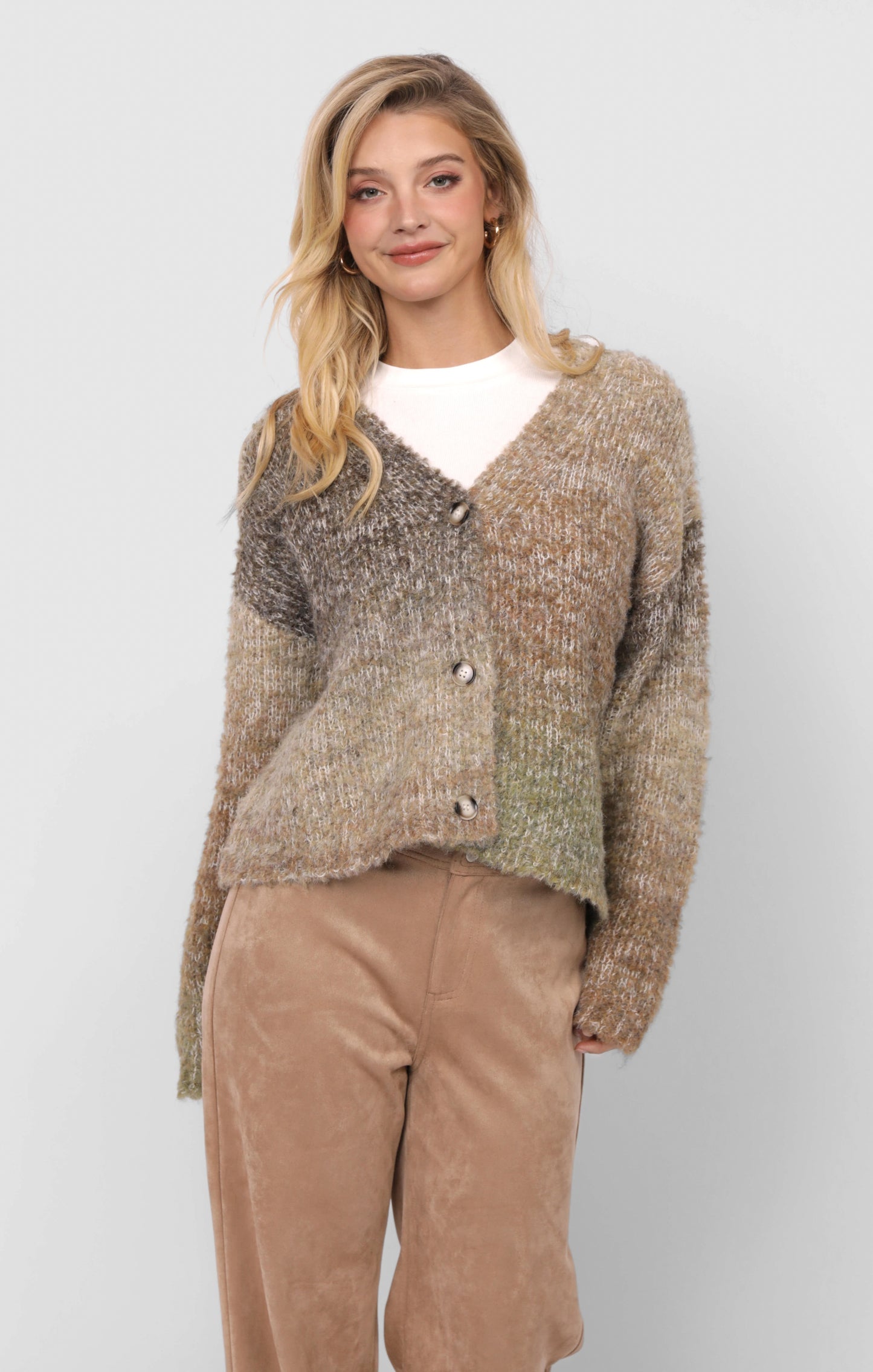 Smiley Ombre Fuzzy Cardigan