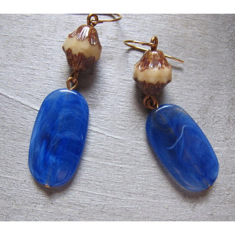 Cobalt and Cathedral Beaded Dangles