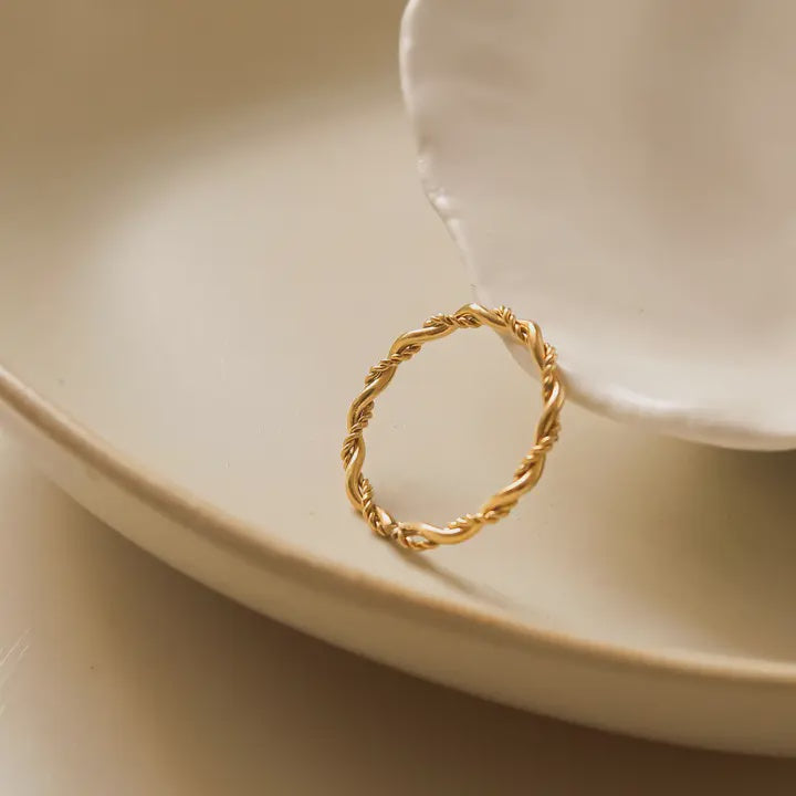 18K Non-Tarnish Minimalist Thin Braided Ring