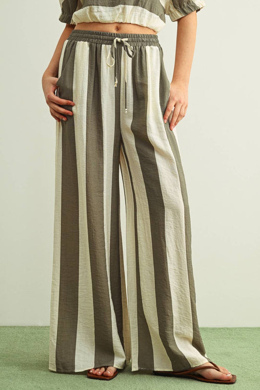 Striped Wide Leg Drawstring Trousers