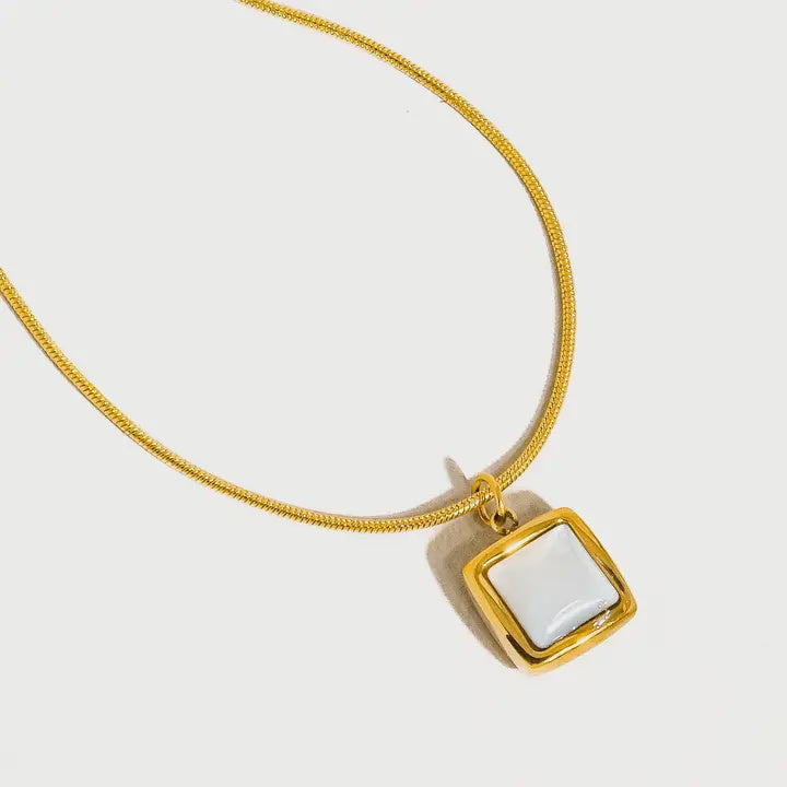 Berenice 18K Gold Non-Tarnish Square Shell Necklace