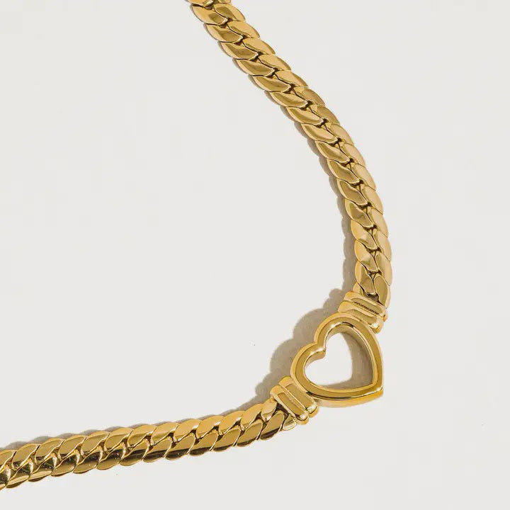 Tessa 14K Non-Tarnish Heart Snake Chain Necklace