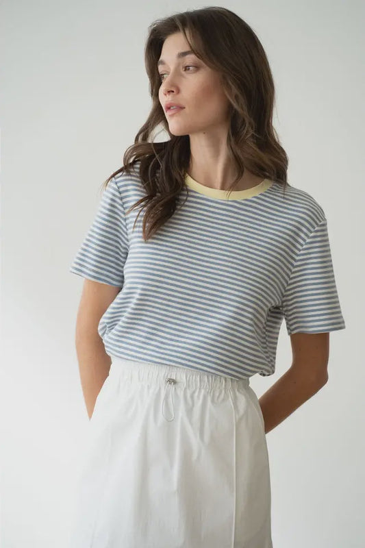 Contrast Collar Striped T-Shirt