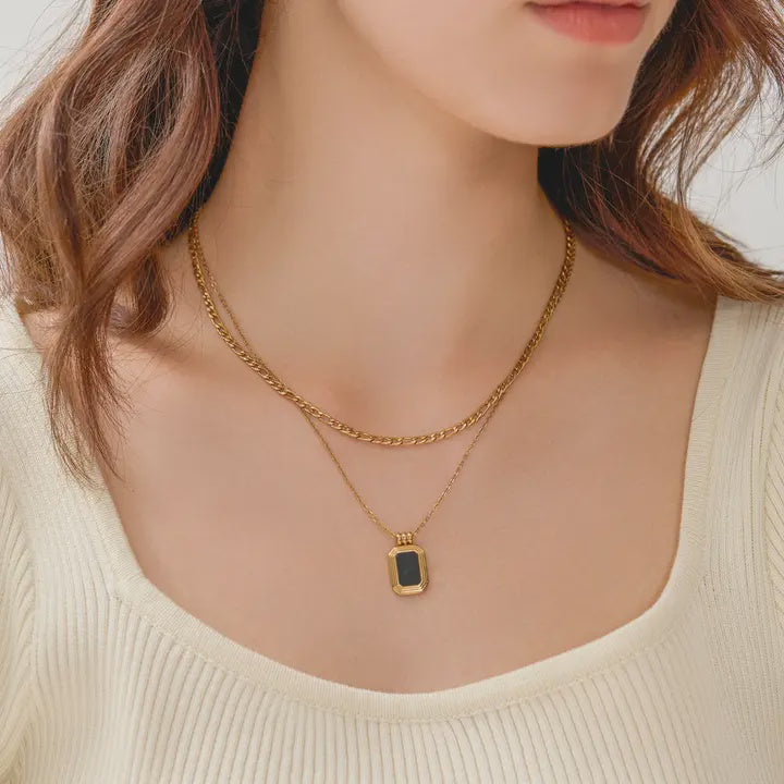 Mare 18K Gold Stack Necklace with Square Pendant