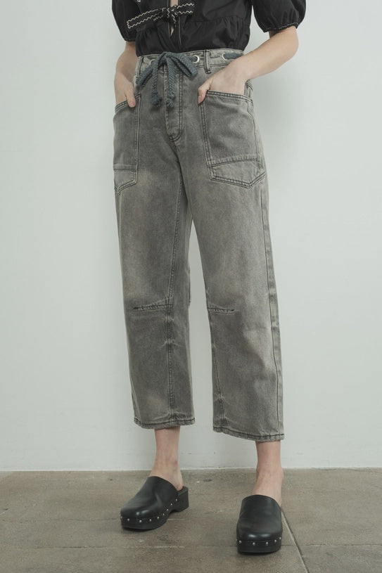 Drawstring Barrel Denim Pants