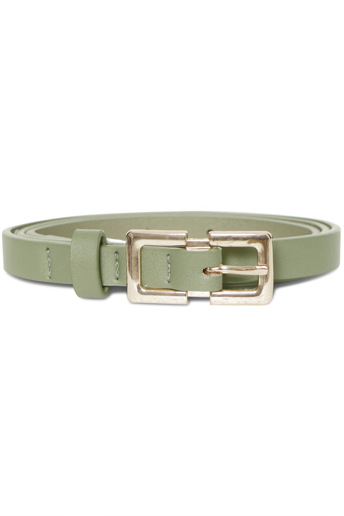 Green belt with a gold buckle on a white background