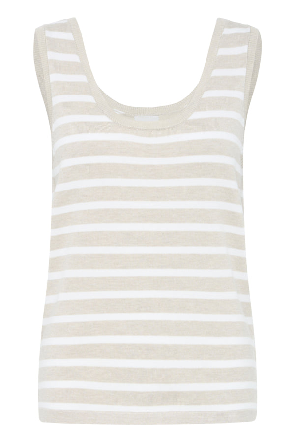 Beige and white striped tank top on a white background