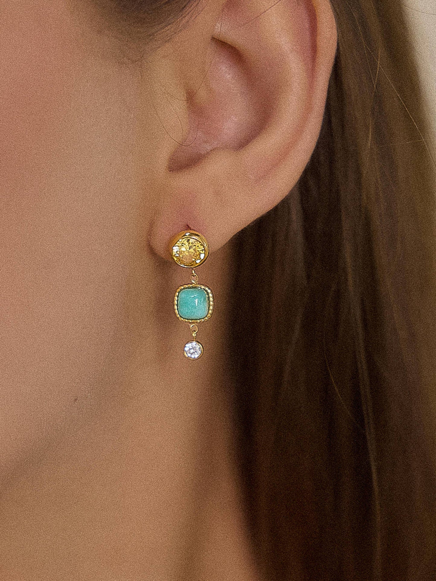 Liberté  Green Stone Drop Earrings