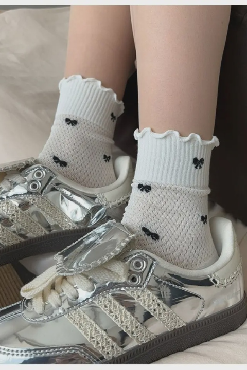 Mesh Ruffle Bow Socks