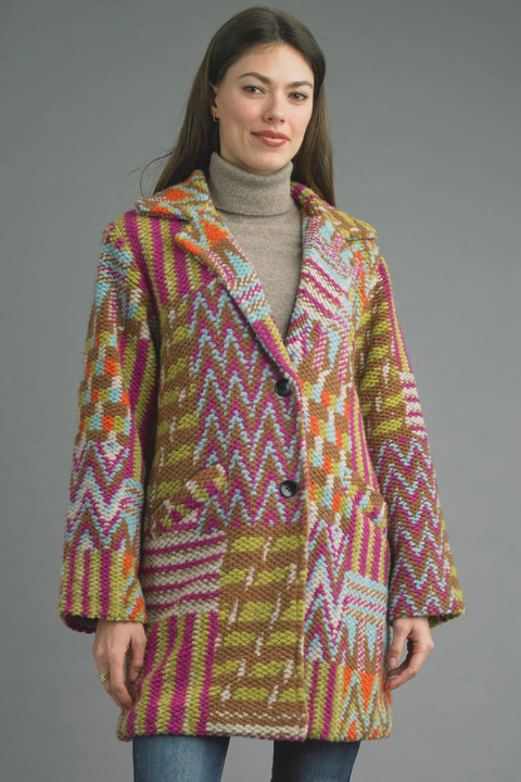 Bouclé Printed Coat