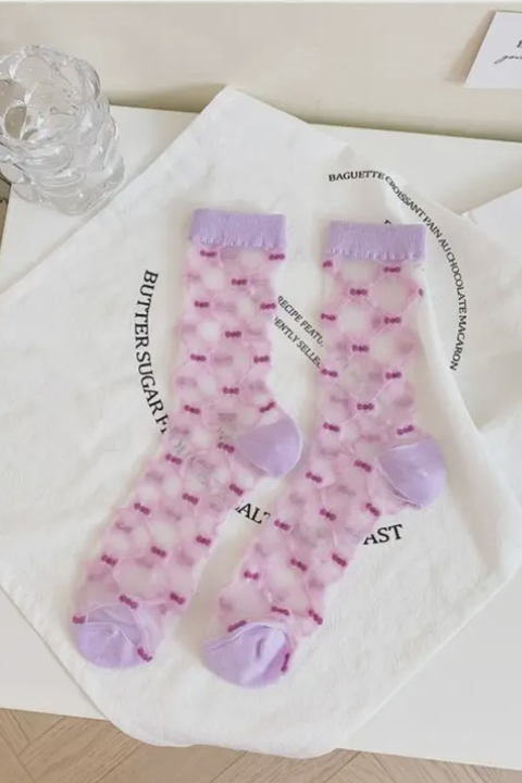 Sheer Printed Crew Socks