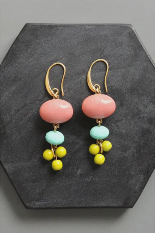 Vintage Coral & Chartreuse Earrings