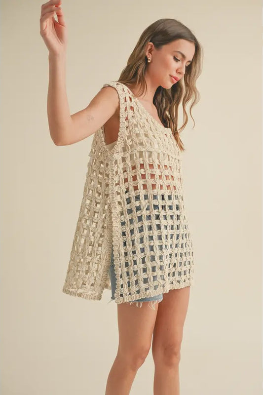Round Neck Net Top