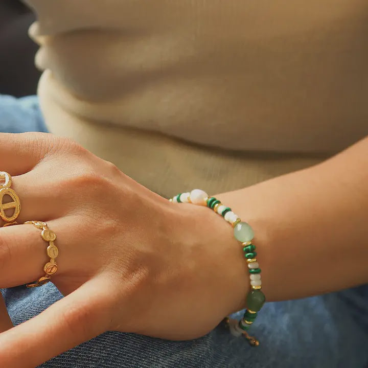 18K Bohemian Handmade Stone and Bead Bracelet