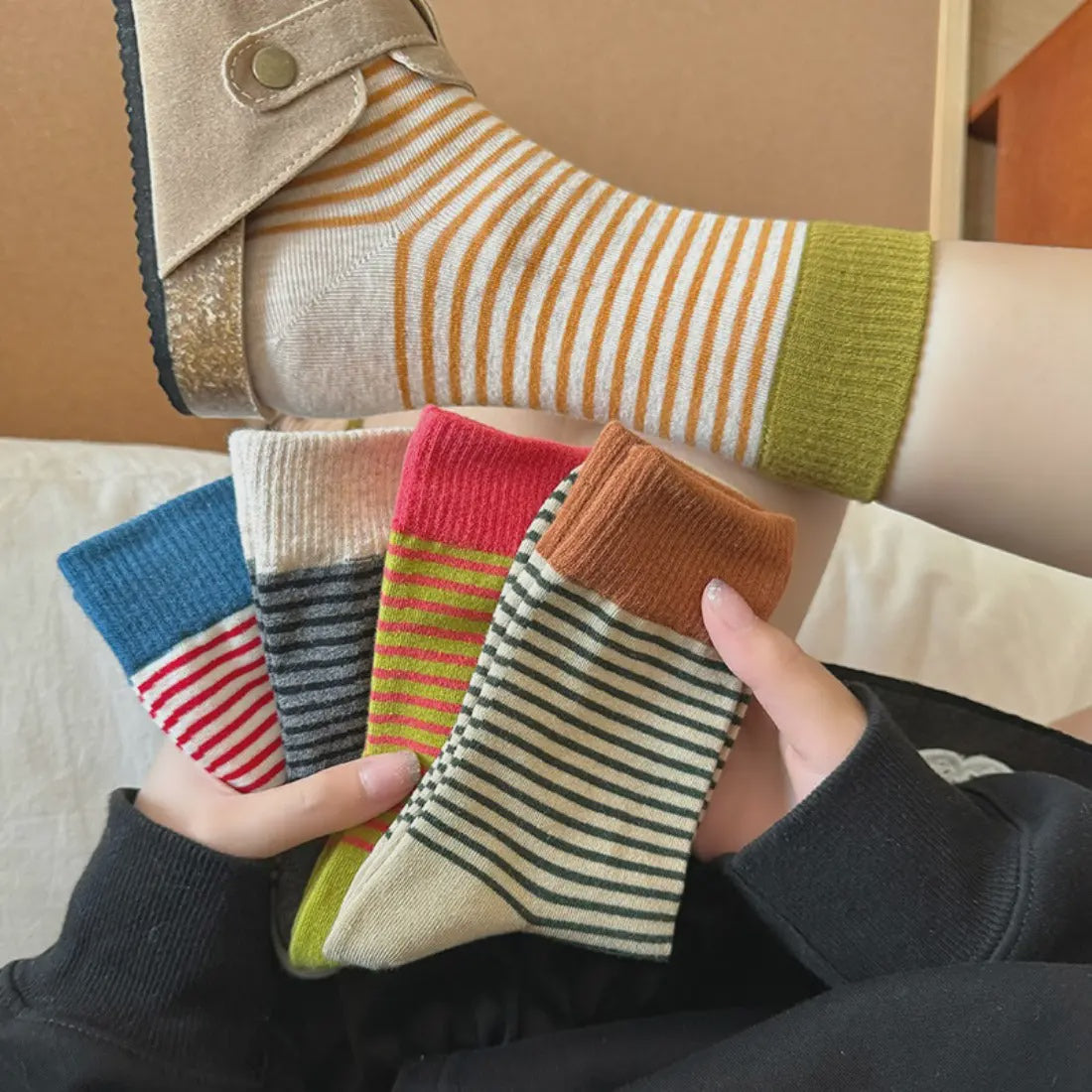 Mid Calf Striped Socks