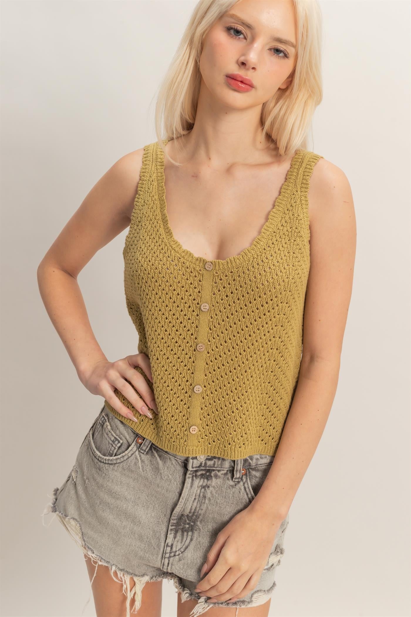 Liv Crochet Button-Front Tank