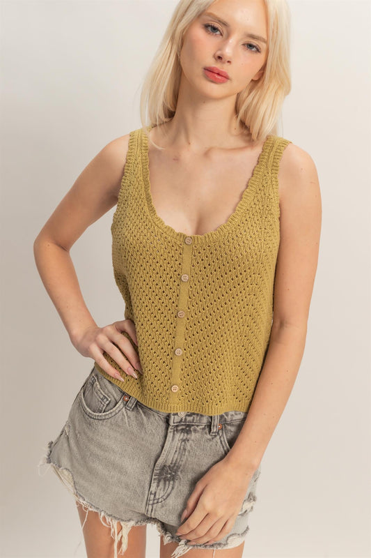 Liv Crochet Button-Front Tank