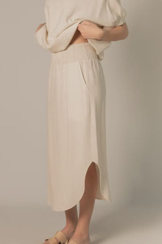 Linen Smocked Midi Skirt
