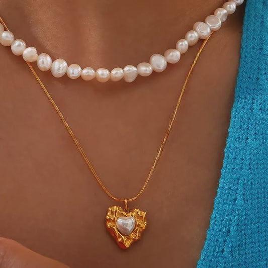 Taliana Layered Pearl Heart Necklace