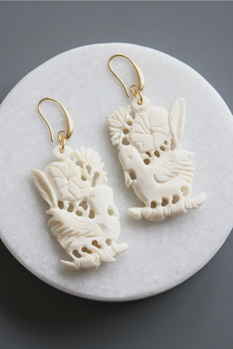 Hand Carved Bone Pendant Earrings