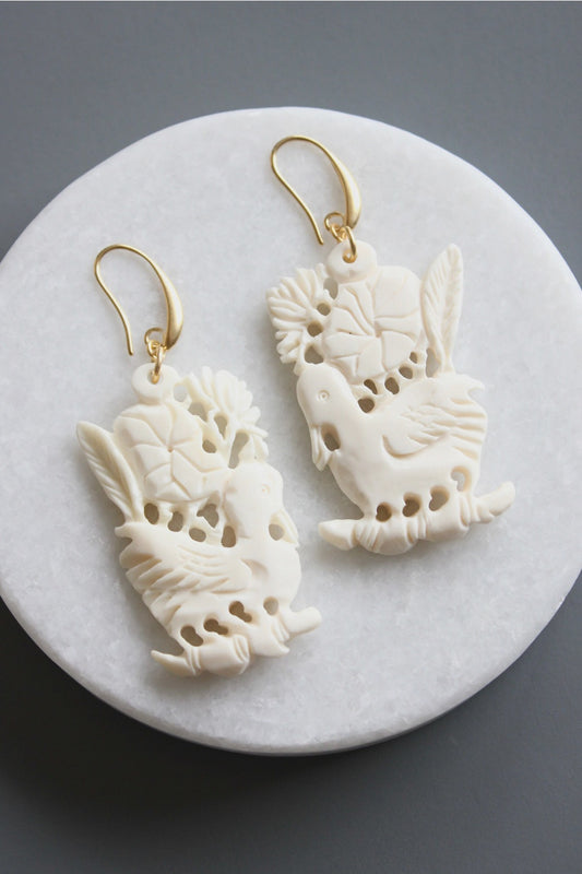 Hand Carved Bone Pendant Earrings