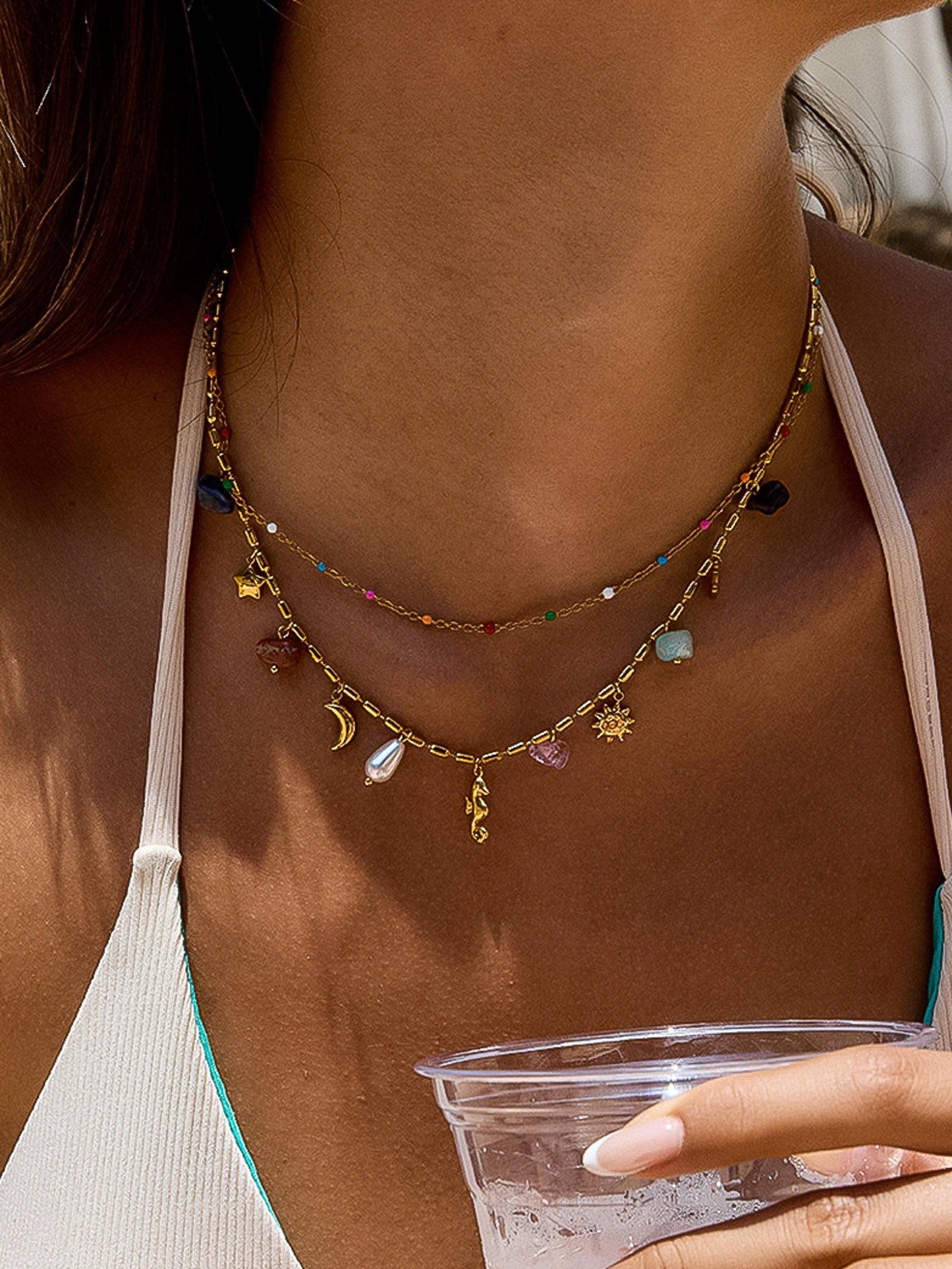 Ninah Seahorse Charm Layered Necklace
