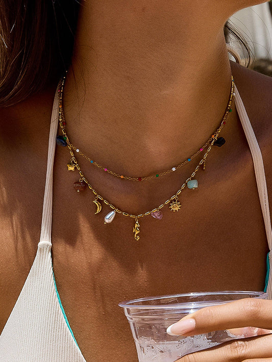 Ninah Seahorse Charm Layered Necklace