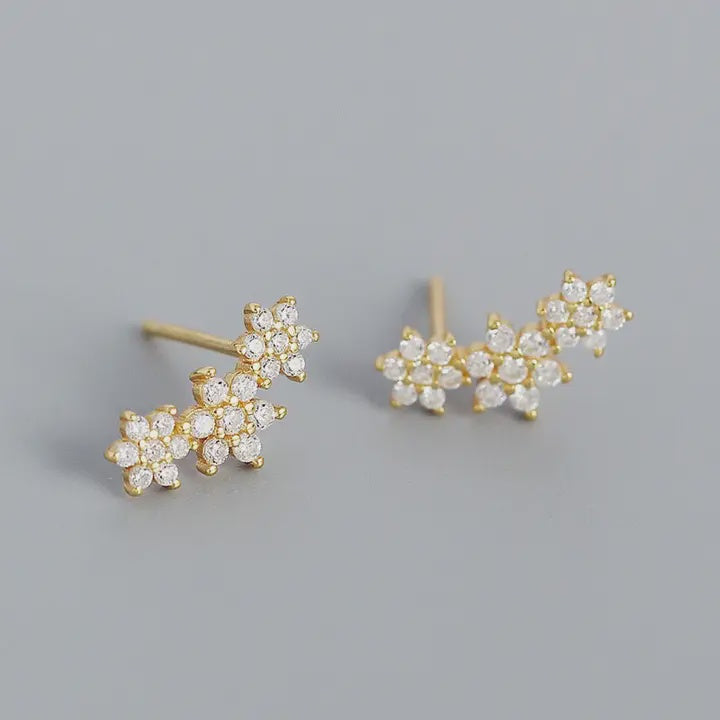 Gold Flower Crawler Stud Earrings