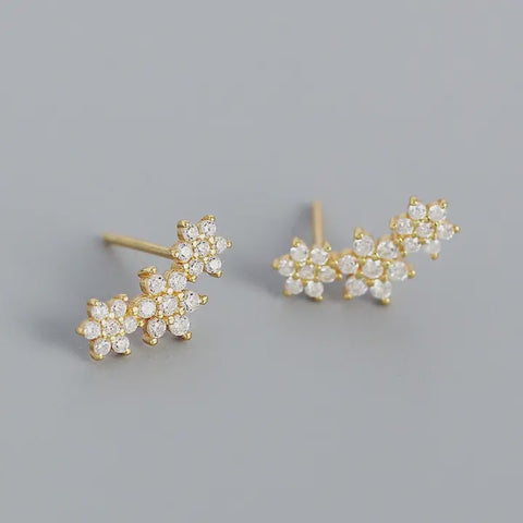 Gold Flower Crawler Stud Earrings