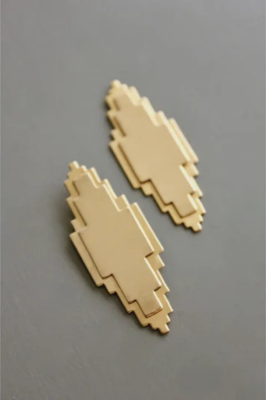 Geometric Quadrate Brass Post Earrings