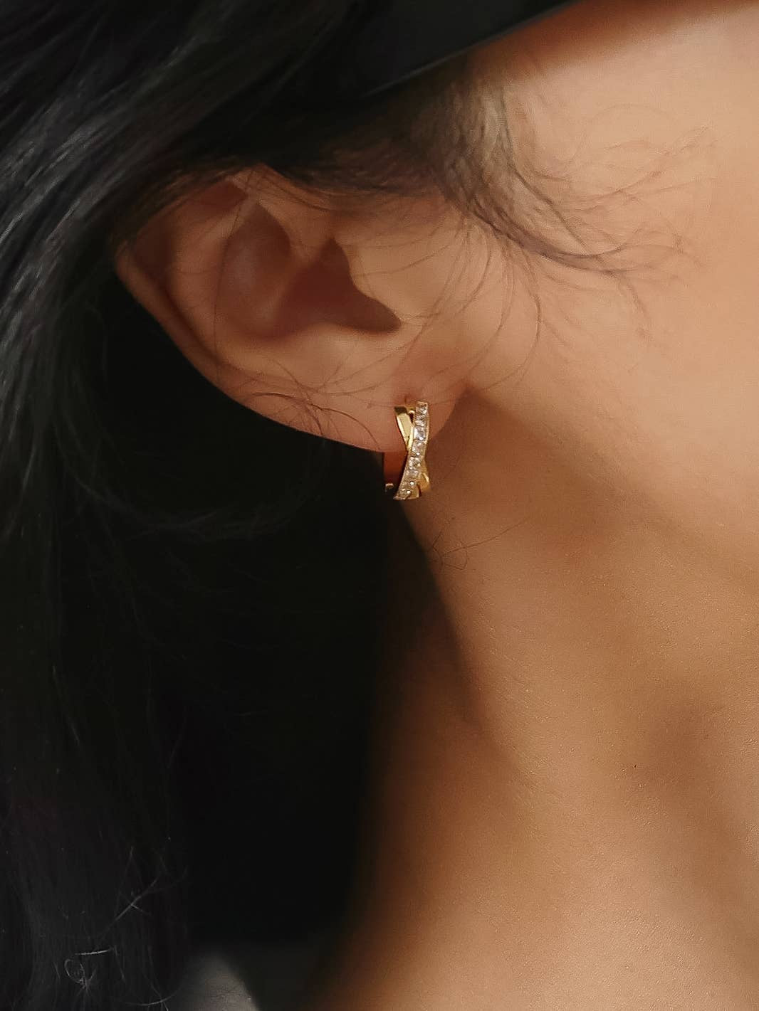 Maissac CZ Crossover Huggie Earrings