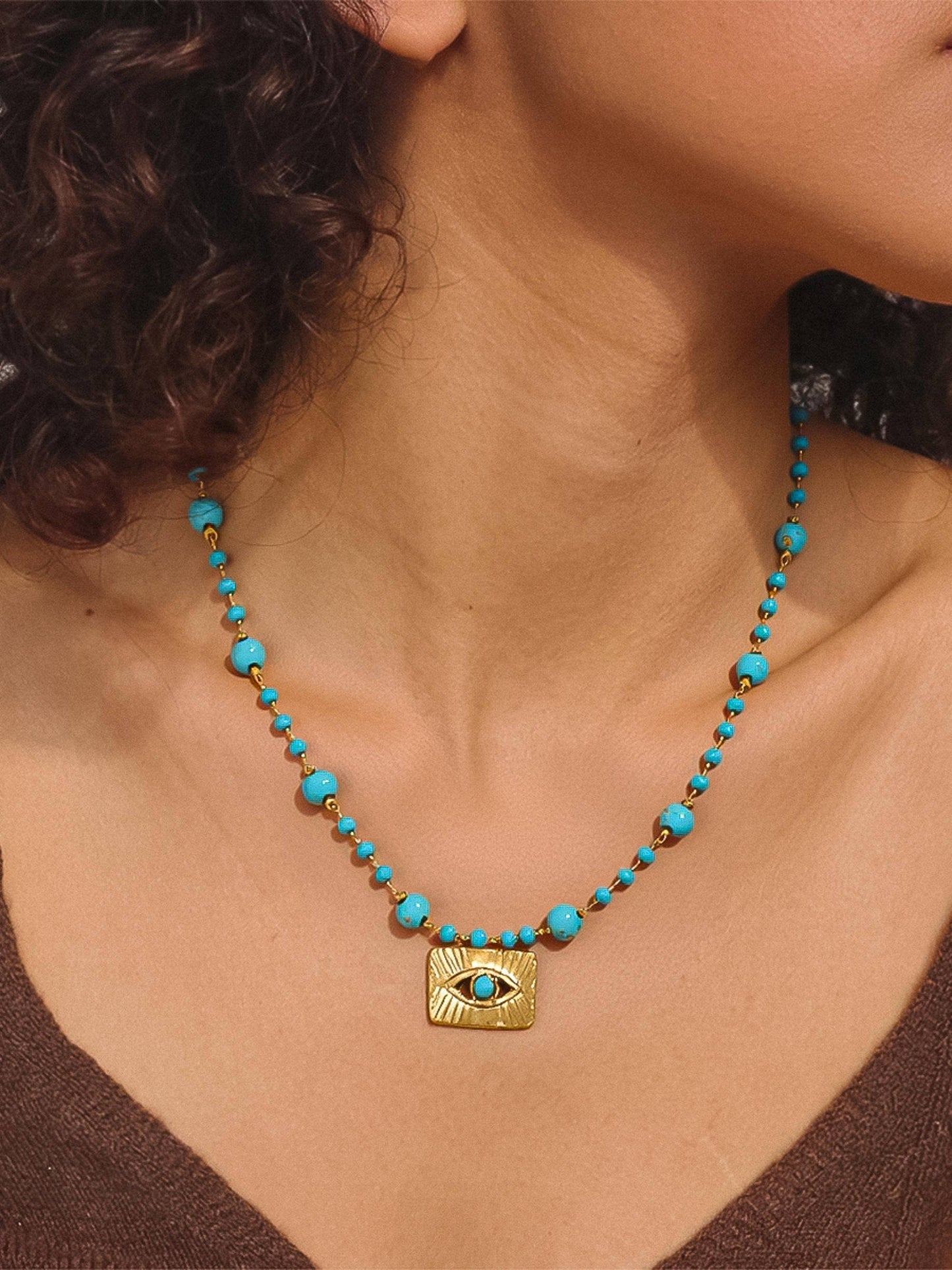 Rubis Turquoise Evil Eye Beaded Necklace