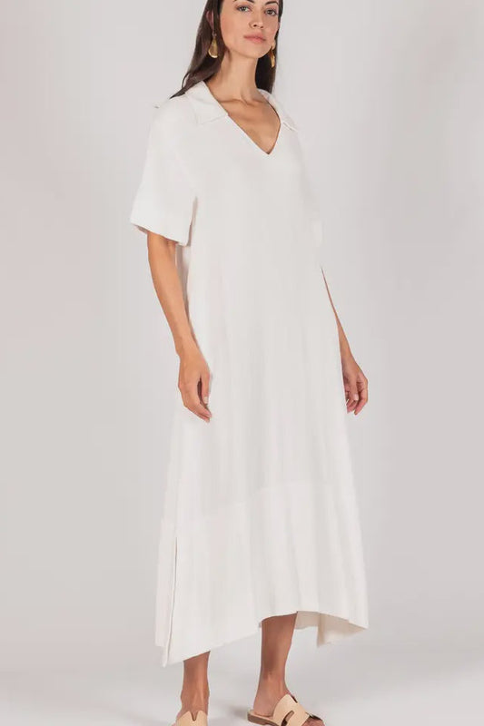 Linen Collar Midi Dress