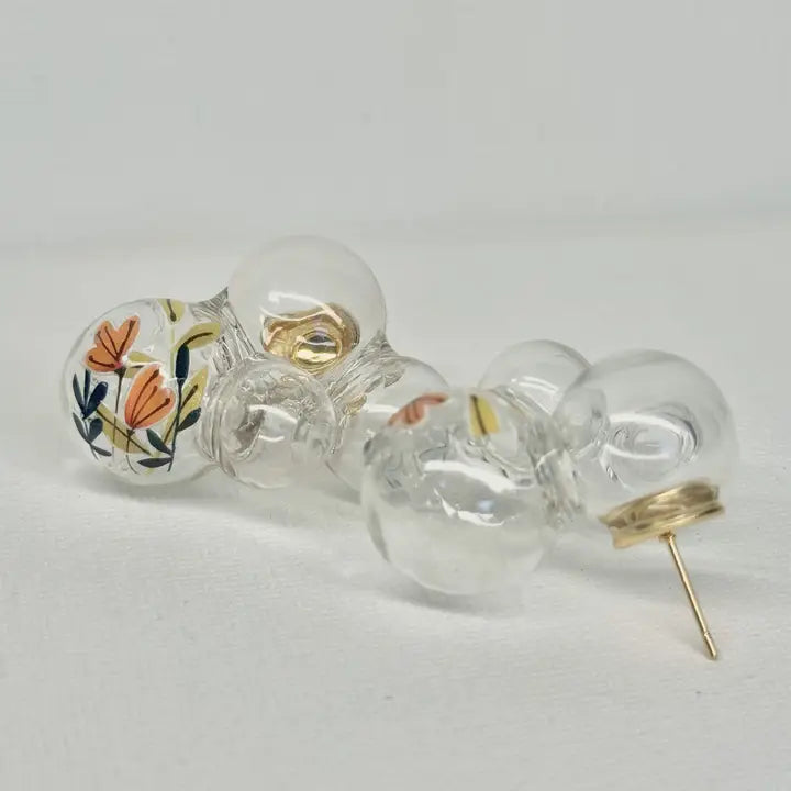 Glass Bubble Earrings - Orange Star Lilies