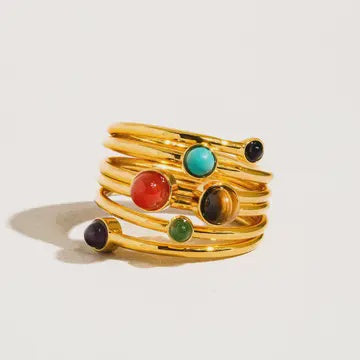 Teigan 18K Gold Multi Color Stone Layered Ring